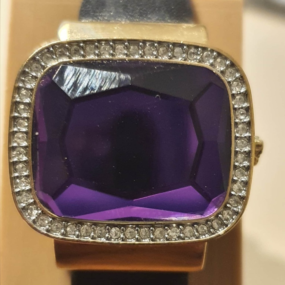 Betsey Johnson Goldtone/Amethyst Peek-A-Boo Leather Women's Watch